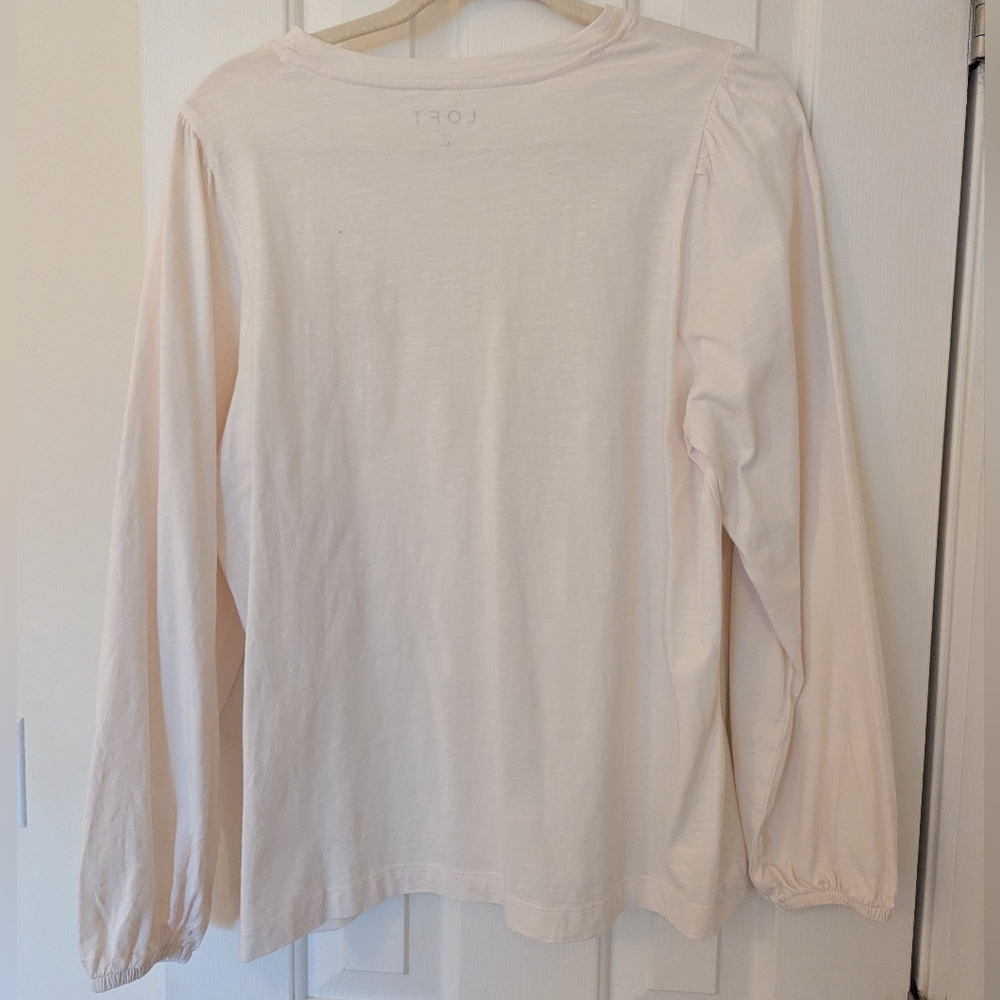 LOFT Cream Long Sleeve Top with Pink heart Embroidery - Picture 4 of 4